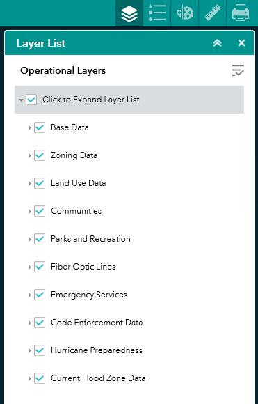 Layer List Widget First, click on Click to Expand Layer List to show the full list of layers.