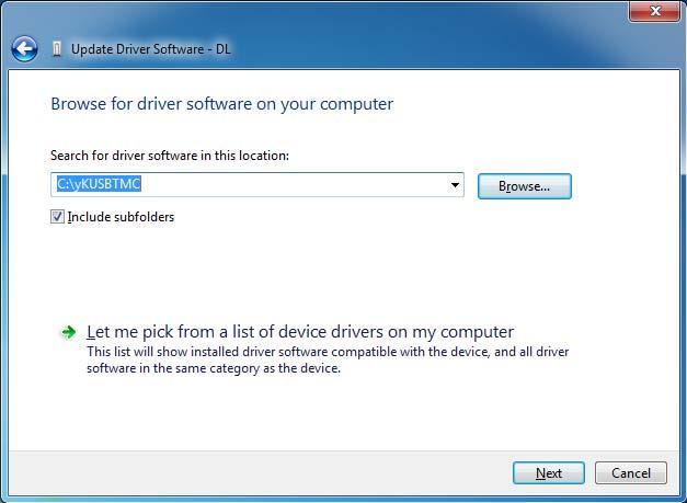 6. Click Browse, select the folder C:\yKUSBTMC, then click Next. 7. Click Install this driver software anyway.