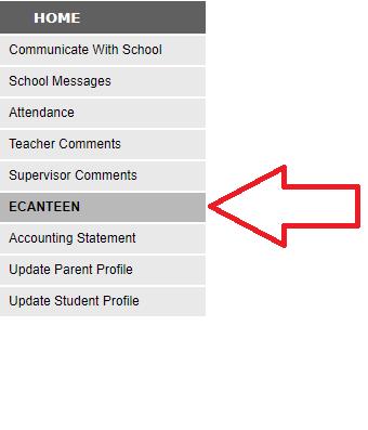 Main Menu in Parents Portal: Click on e-canteen Copyright