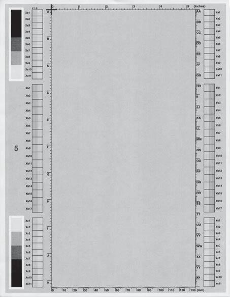 Figure 7-11 Black print-quality troubleshooting page 1 2 3 1. Grids The grids are in inches and millimeters.