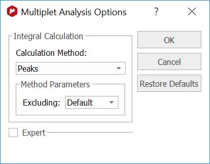 18 ANALYSIS Multiplet analysis Click the Multiplets > Options