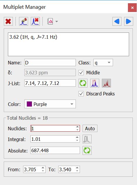 19 ANALYSIS Multiplet Manager Double click on a multiplet label to open the Multiplet Manager.