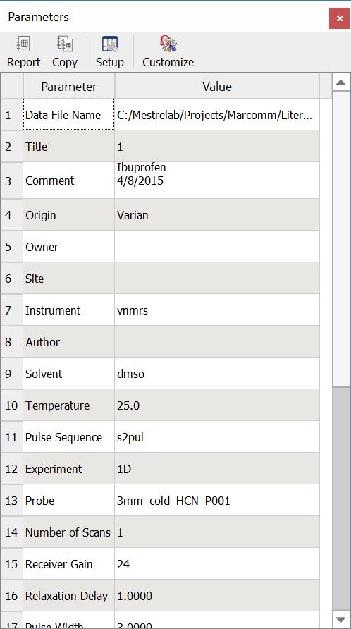 24 PUBLISHING Display the parameters Check View > Parameters Table to display the Parameters Table, and report the parameters on