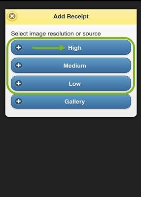 Add Receipts Certify Mobile Step 3: Select a photo resolution to open the camera screen on your mobile device.