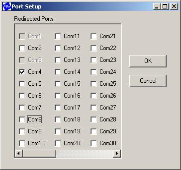 2. Click the button. A Port Setup Dialog box similar to the one below appears, with the first logical communications port checked.