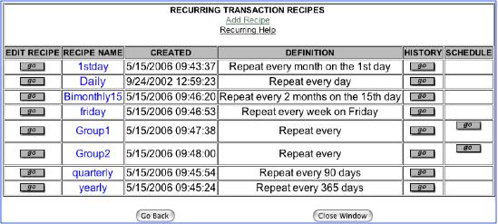 Chapter 5. The Recurring Transaction History Viewing The Transaction History Figure 5.1.