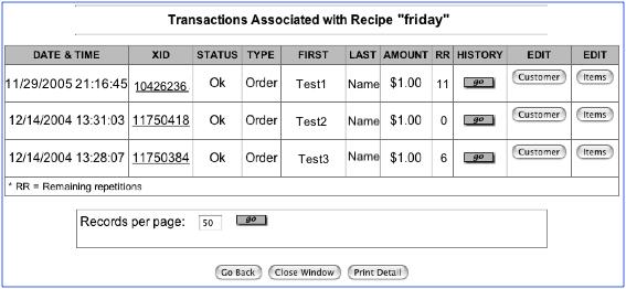 Recurring Recipe list, choose the recipe in question, and click the "GO" button in the "HISTORY" column (See Figure
