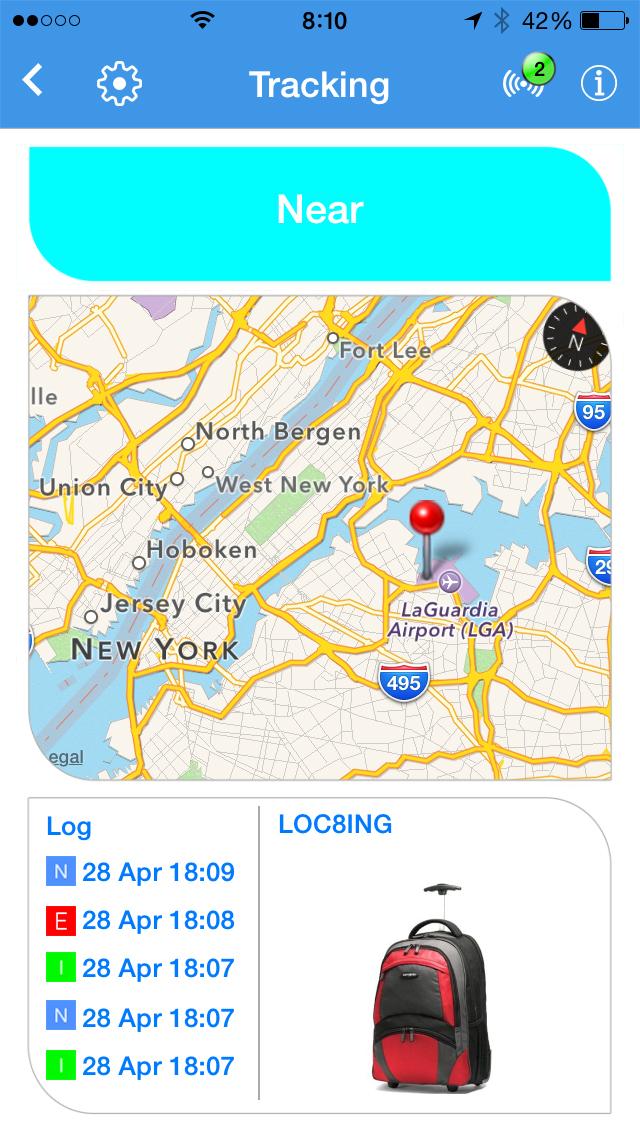 TRACKING PAGE VIEW Select to return to Scan page Select to enter Settings page Proximity from phone Indication Last known location Interactive map Press to swap With Tag s