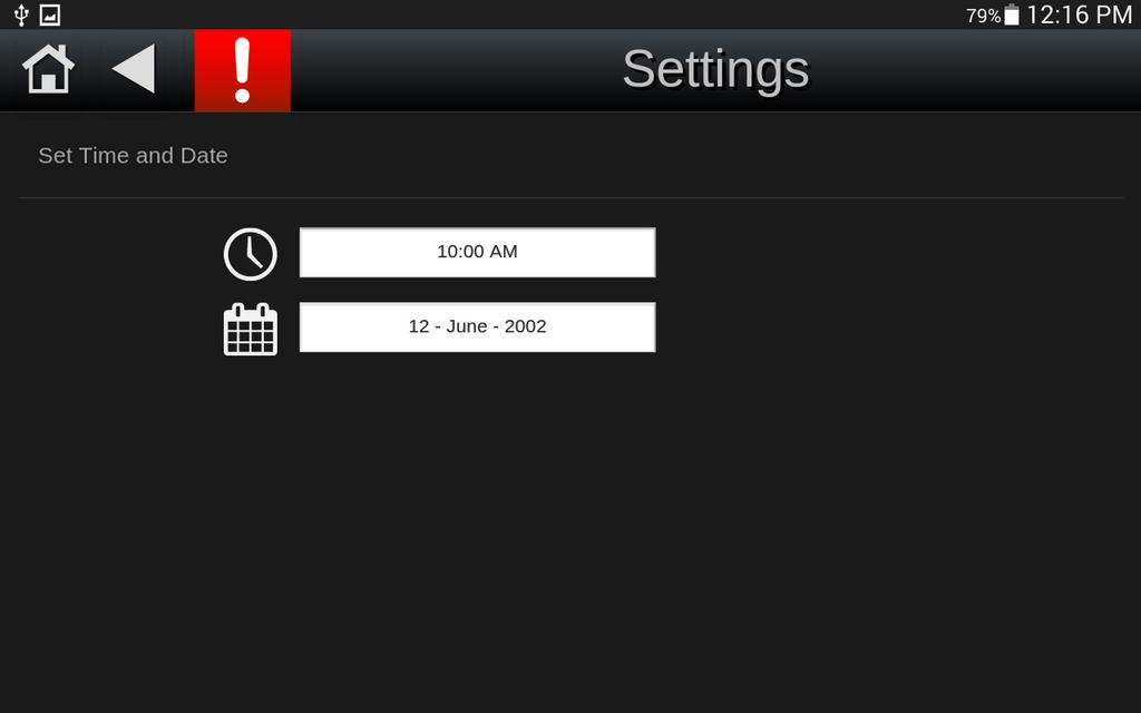 TruVu ET display screens Screen name Module Settings Description Touch an option to jump to the Set Time and
