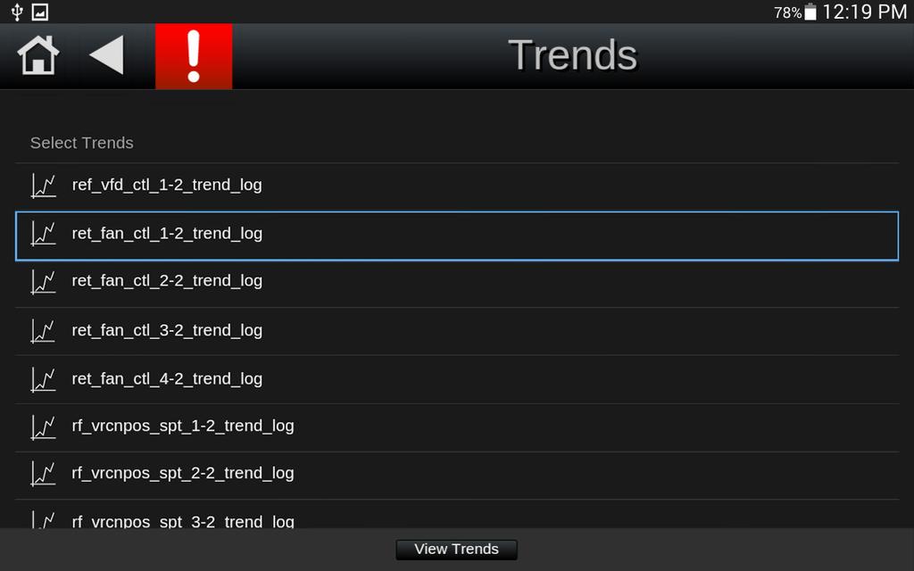 TruVu ET display screens Screen name Description Trends Lets you view