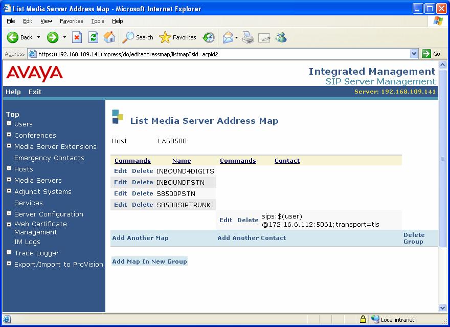 4.3.3.3 Media Server Address Map Parameters From the List Media Servers screen, you select map option to receive the following