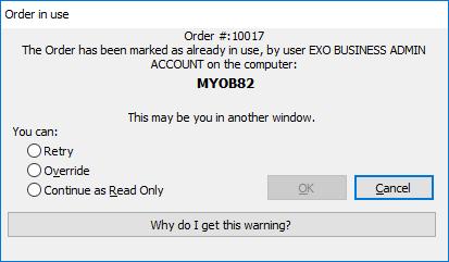 Updates to Record Locking Exo Business 2018.4 The User level profile setting Enable override of business record locks has been updated to allow more ways of dealing with locked records.