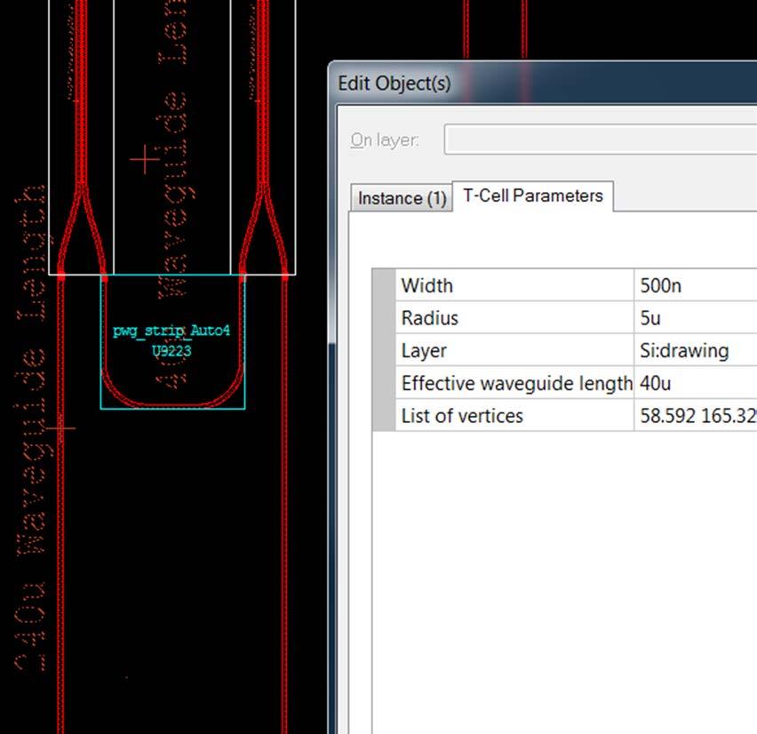 Layout Assembly Edit Waveguide Parameters Edit waveguide parameters including the effective
