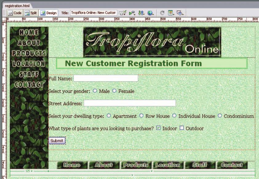24 Chapter 1 Collecting Information with Forms 3 Click the Checkbox button from the Forms Insert bar. FIGURE 1.25 4 5 6 7 8 9 Assign Indoor as the label.