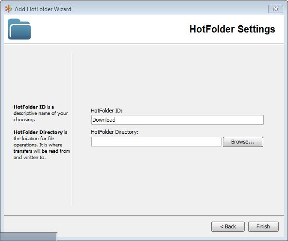 3 Enter a HotFolder ID of your own choosing. 4 Set or Browse for a HotFolder.