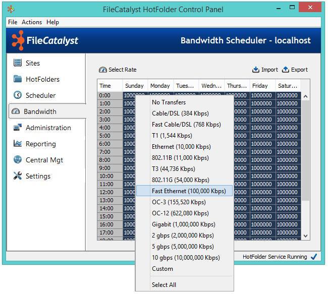 5 Bandwidth Although FileCatalyst Server is able to impose its own bandwidth limitations on users, the HotFolder client application should also have its bandwidth usage set.