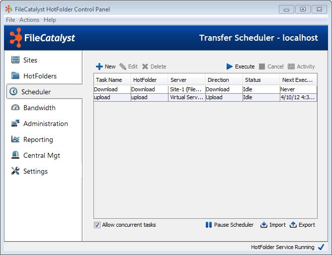 6 Task Scheduler From the Scheduler pane, you may Add new tasks, Edit or Delete existing tasks, Execute or Cancel tasks on-demand (overriding the