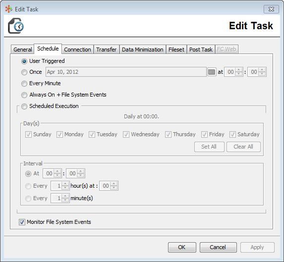 Task Settings and Schedule tabs reflect the basic options.