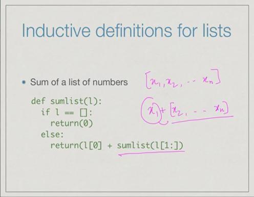 (Refer Slide Time: 06:00) Now here is another function which does something similar except instead of computing the length, it adds up all the numbers assuming that list is a list of numbers.