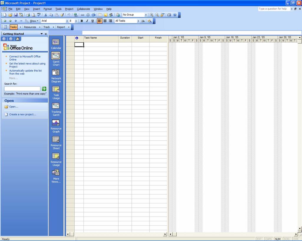 Module 2 19 Overview Menu Bar Toolbars Timescale Project Bar Gantt Chart Entry Bar Getting Started Table Pane Indicator View Bar A combination view creates a second, lower pane.
