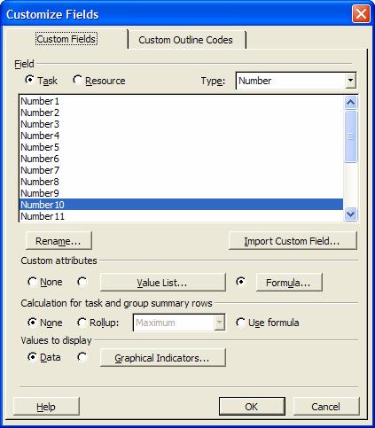 Module 12 198 Time Variance An equation needs to be defined to generate the variance information, so click on Tools / Customize / Fields