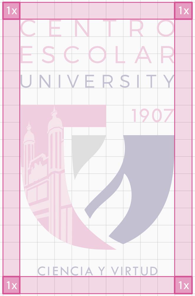 CEU LOGO (VERTICAL) It should have a clear space (represented in the illustration as color pink) of 1 grid unit on all sides, and should always be applied
