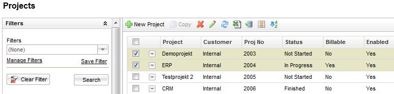 Copy project Mass update The mass update functions allows you to update multiple parameters for multiple projects at the same time. Select the projects that should be updated.