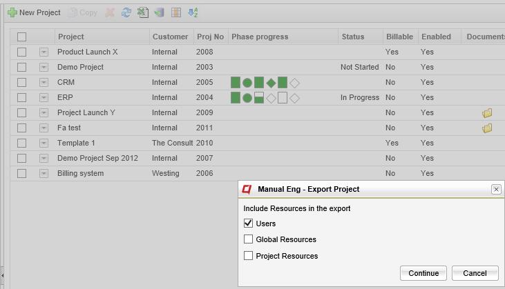 Resource export The users & other resources will be displayed in a separate column, just like