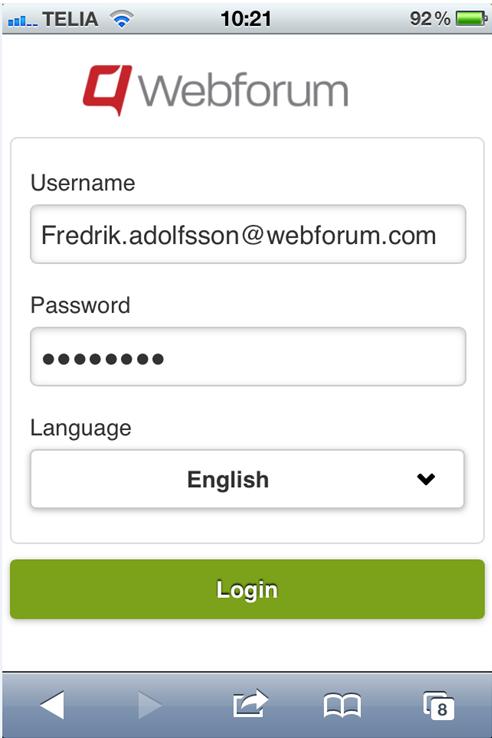 Appendix 1 Mobile Interface It is possible to login to a specified workspace via the mobile interface. The normal login page has the workspace URL/login as the address.