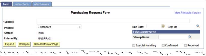 Purchasing Request Form Page 2 3 4 7 5 6 2. Type a description of the request in Subject.