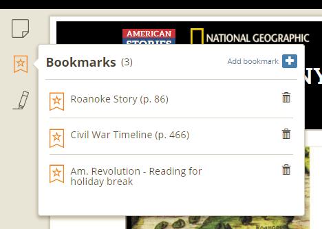 0 Click the Bookmarks icon to create a bookmark for
