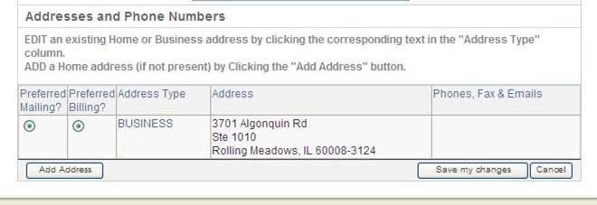 Add an Address To add a home or office address, click the Add Address button. Note, you may have one home address and one business address.