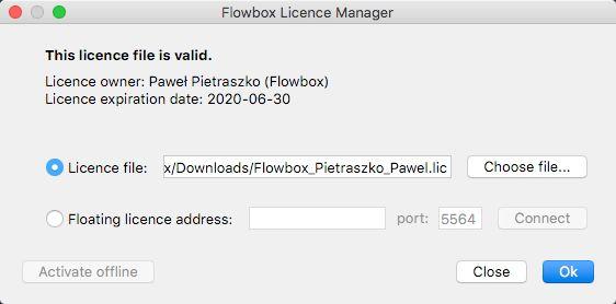 lic file, you have downloaded in the step 2) or fill out the Flowbox Floating License Server 1 information if you have the Flowbox Floating
