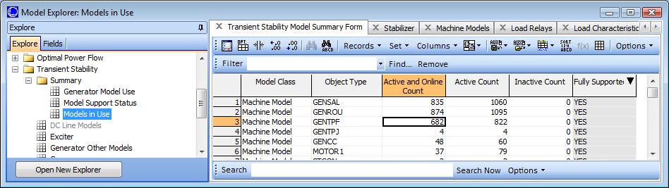 Check Model Support In Model Explorer, go to Transient Stability\Summary\Models in Use Sort by Fully Supported.