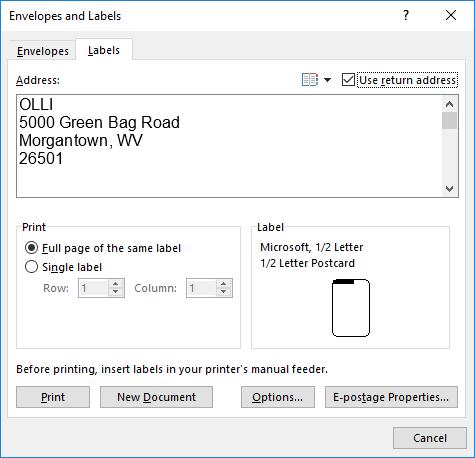 In the Envelopes and Labels dialog box, type in the Delivery address and the Return address. 4. To print a single envelope, press Print.