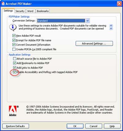Microsoft Word: Configure Your PDF Preferences with PDFMaker The Acrobat PDFMaker is Installed When Adobe Acrobat is Installed Adobe PDF > Change Conversion Settings ALT + B + S Settings: Verify