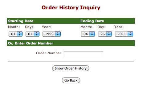 On the "Account Information" page the user then clicks on "View Order History" to get to the Order History page.