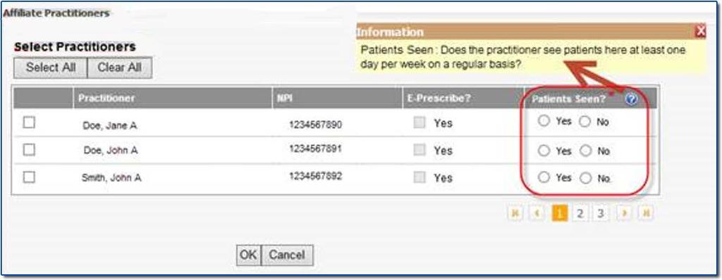 The Patients Seen responses can be viewed once established and then modified by selecting the Edit button.