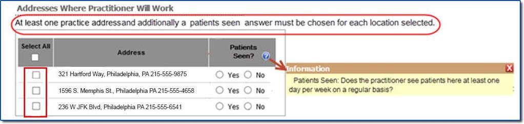 Once you make the selection to add the practitioner to the applicable location(s), you will need to verify whether the practitioner regularly sees patients at the