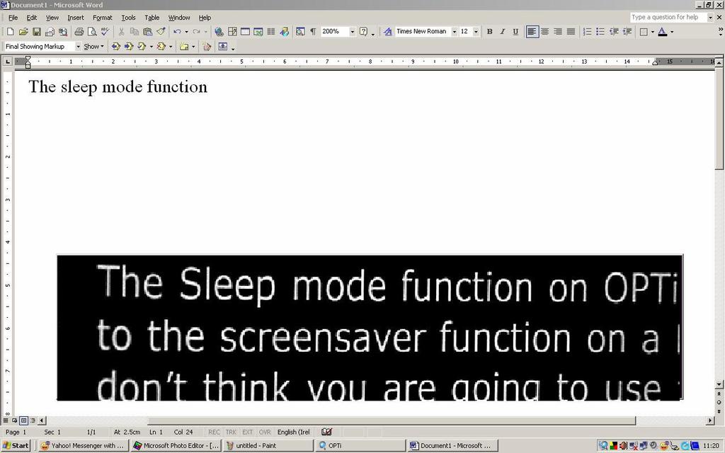 top of MS Word and is visible even though Word is the active application. Sleep mode On/Off Toolbar: Keyboard: Ctrl + S The Sleep mode function on OPTi is similar to the screensaver function on a PC.
