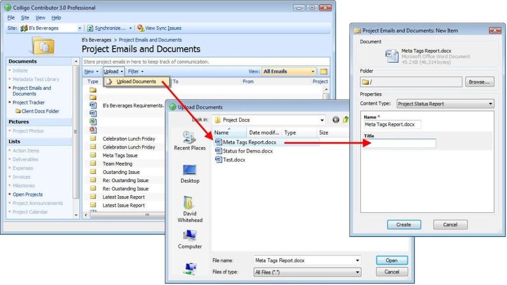Uploading existing content Using Upload Documents menu Existing content can be added to Contributor by selecting the