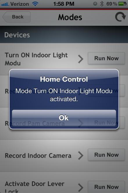 In the Mode Detail example above, the only device to activate inside the Mode is the Indoor Light Module (although you can activate multiple devices