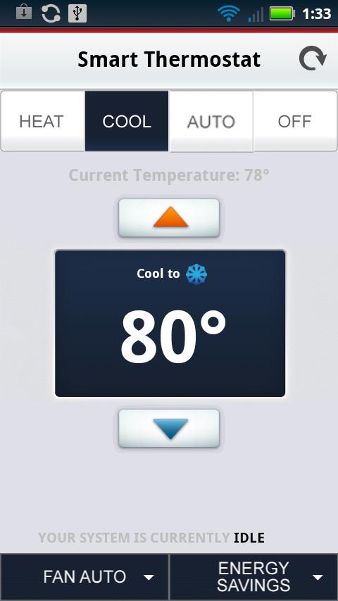 The Smart Thermostat screen displays: Tap Heat to set your system s operating mode to Heat. The heating system will turn on when the temperature drops below your Heat setpoint.