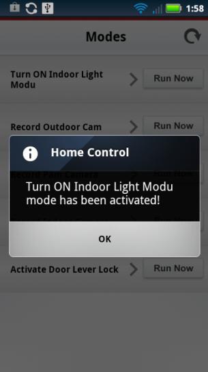 In the Mode Detail example above, the only device to activate inside the Mode is the Indoor Light Module.