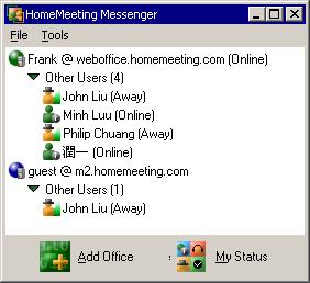 Click Add Office and type in the URL of the HomeMeeting MCU server where you will visit later as a guest. Check Connect as Guest and click OK.