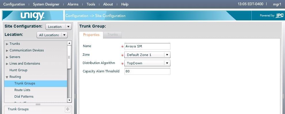 7.3. Administer Trunk Groups Select Routing > Trunk Groups in the left pane, and click the Add icon in the lower left pane to add a new trunk