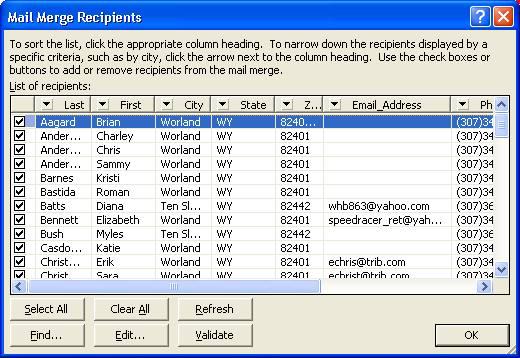 Figure 3. Mail Merge Recipients 18. Click the Address Block link in the Write your letter section. The Address Block dialog box displays. 19.
