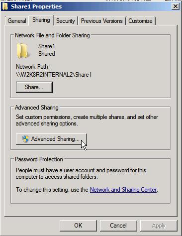 b. When the Share1 Properties dialog box appears, click on the Sharing tab at the top.