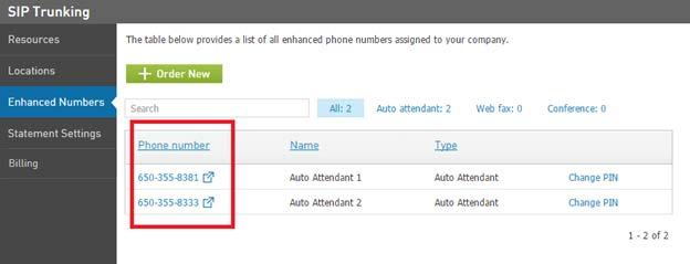 By clicking the phone number link associated with a specific Enhanced Number, you will be automatically logged into the web for that