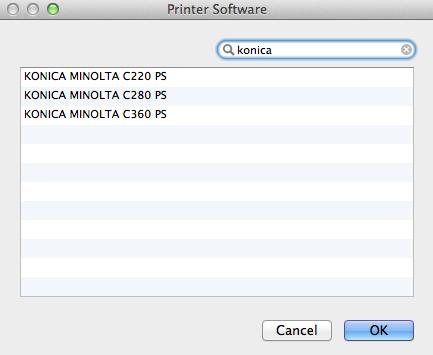 Open the Print Using: dropdown and choose Select Printer Software. A new dialog will appear, and you can search or browse to locate the proper driver.
